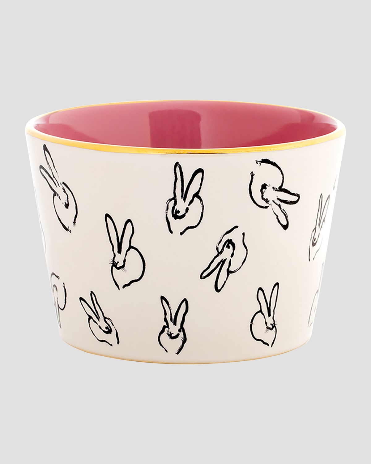 Hunt Slonem Bunny Bar Bowl In White With Pink Interior