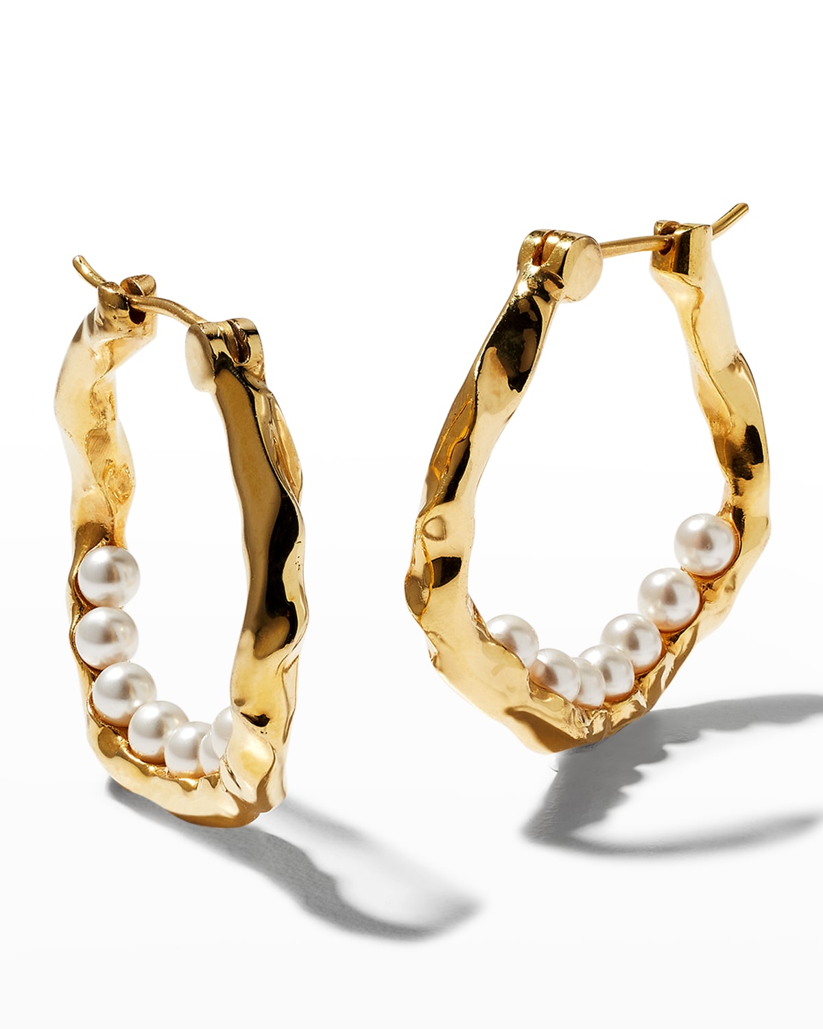 Joanna Laura Constantine Gold Plated Wave Hoop Earrings with Pearly Beads