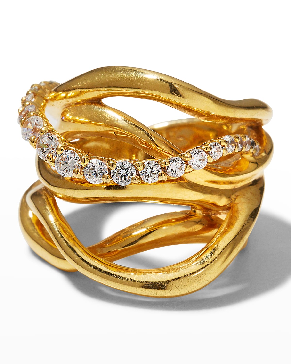 Joanna Laura Constantine Gold Plated Statement Pave Waves Ring