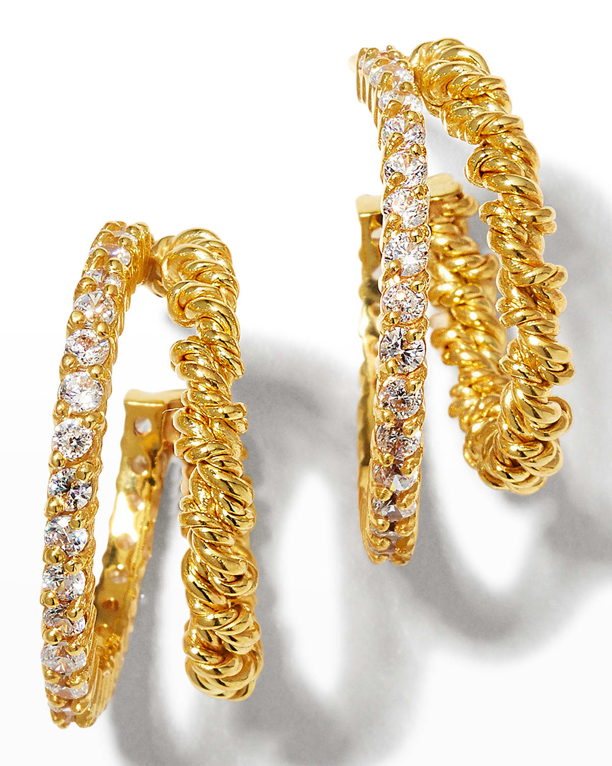 Joanna Laura Constantine Gold Plated Twisted Wire Hoop Earrings with Pave Stones