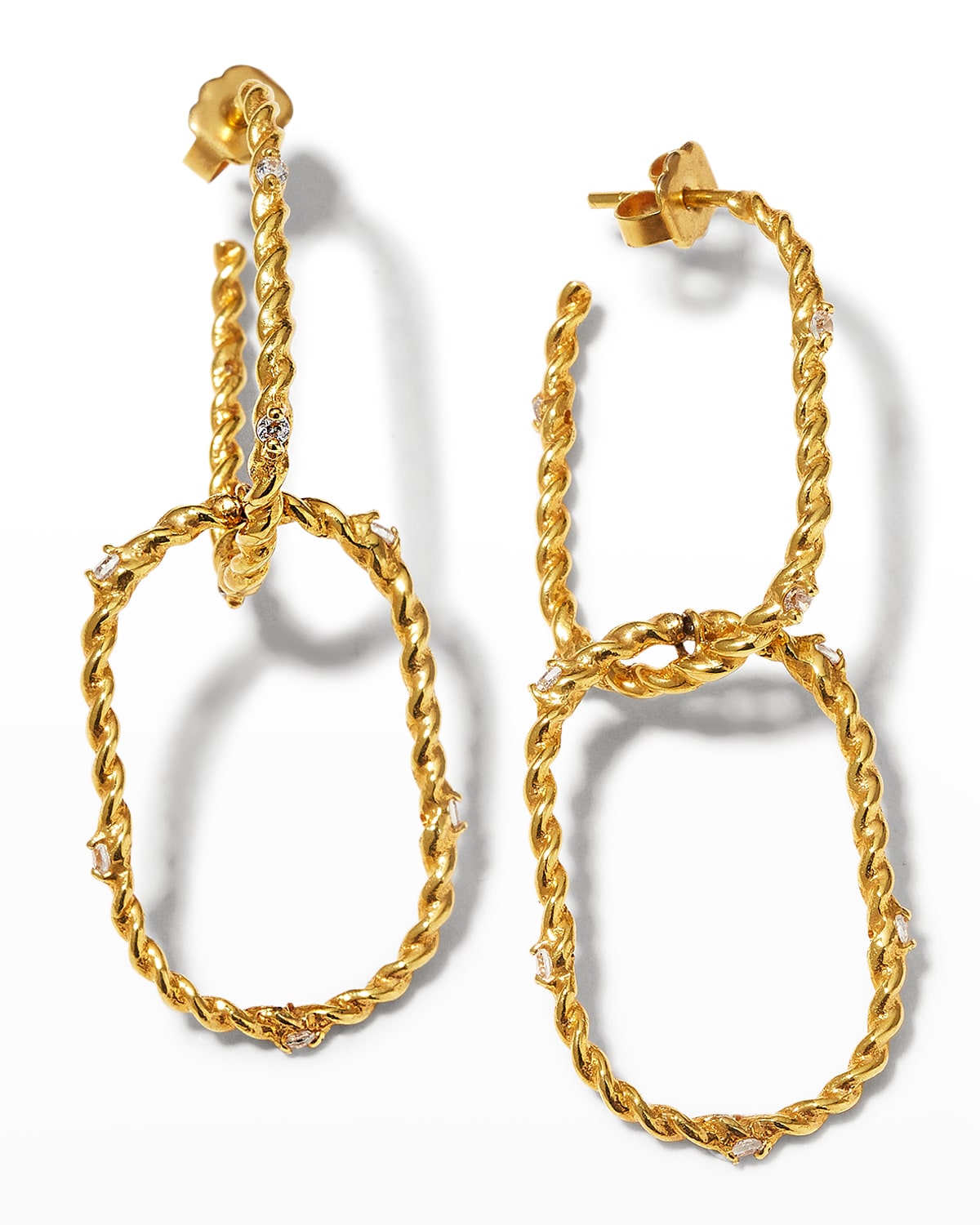 Joanna Laura Constantine Gold Plated Twisted Link Wire Earrings with Stones