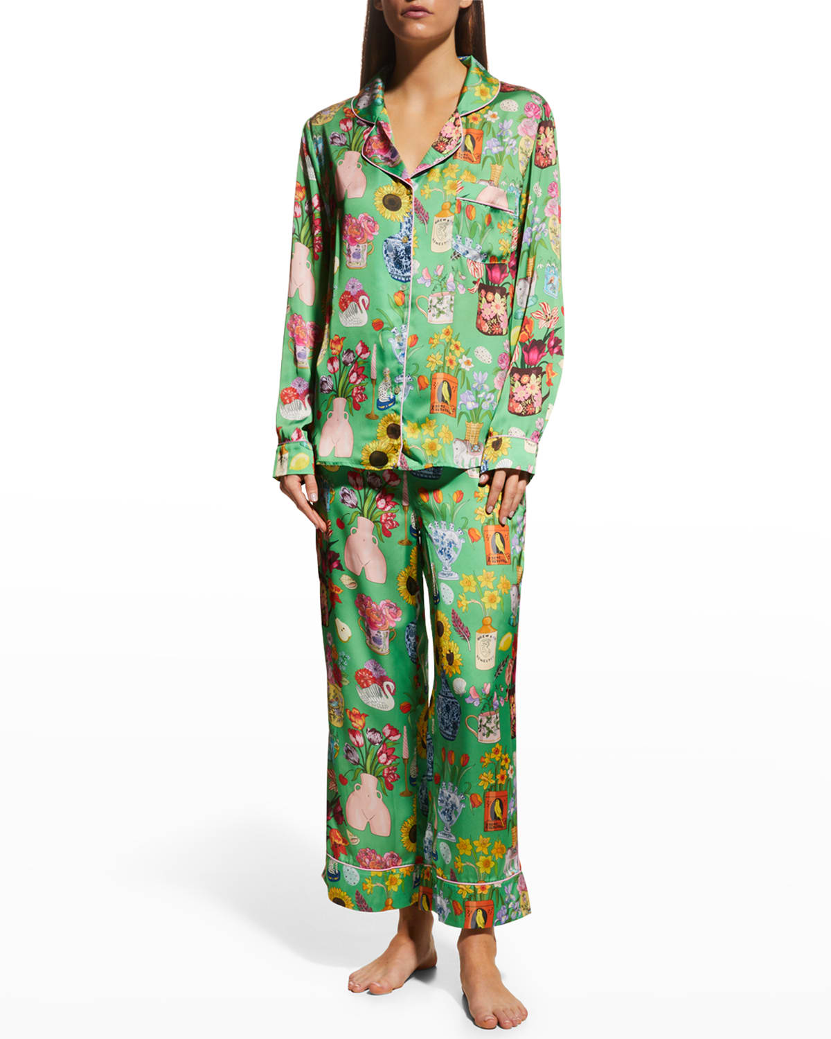 Karen Mabon Still Life Cropped Satin Pajama Set