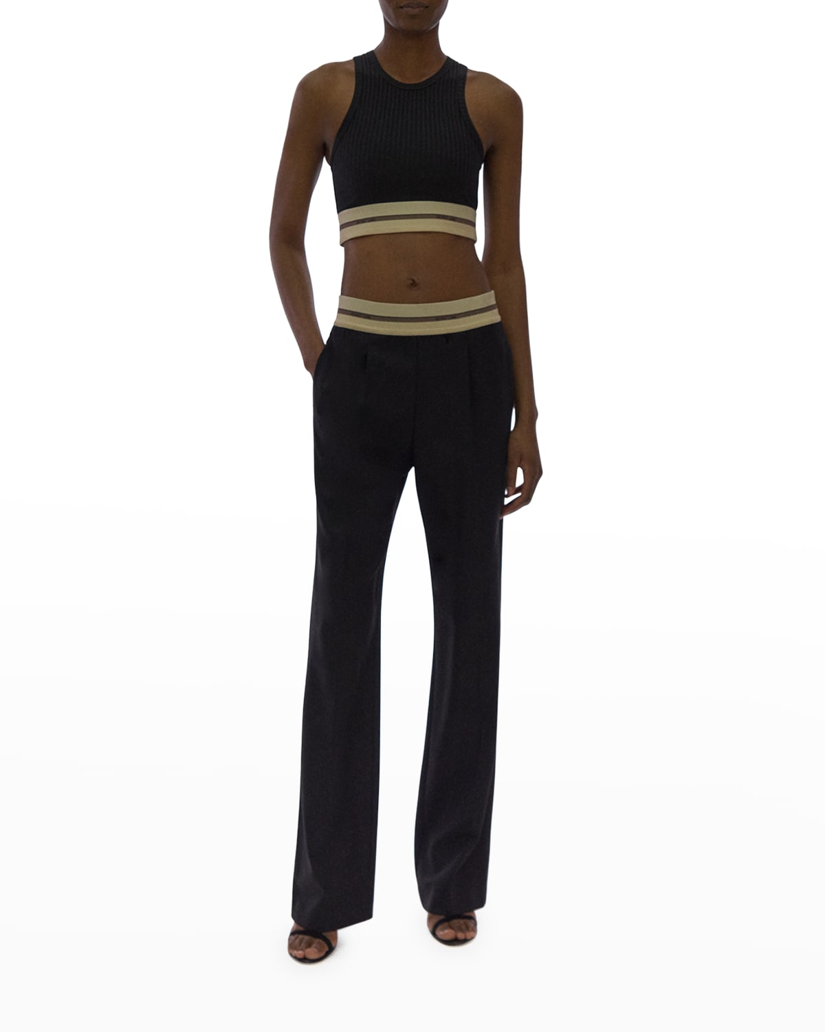 Helmut Lang Wide-leg Elastic Waist Pleated Suit Pants In Blk