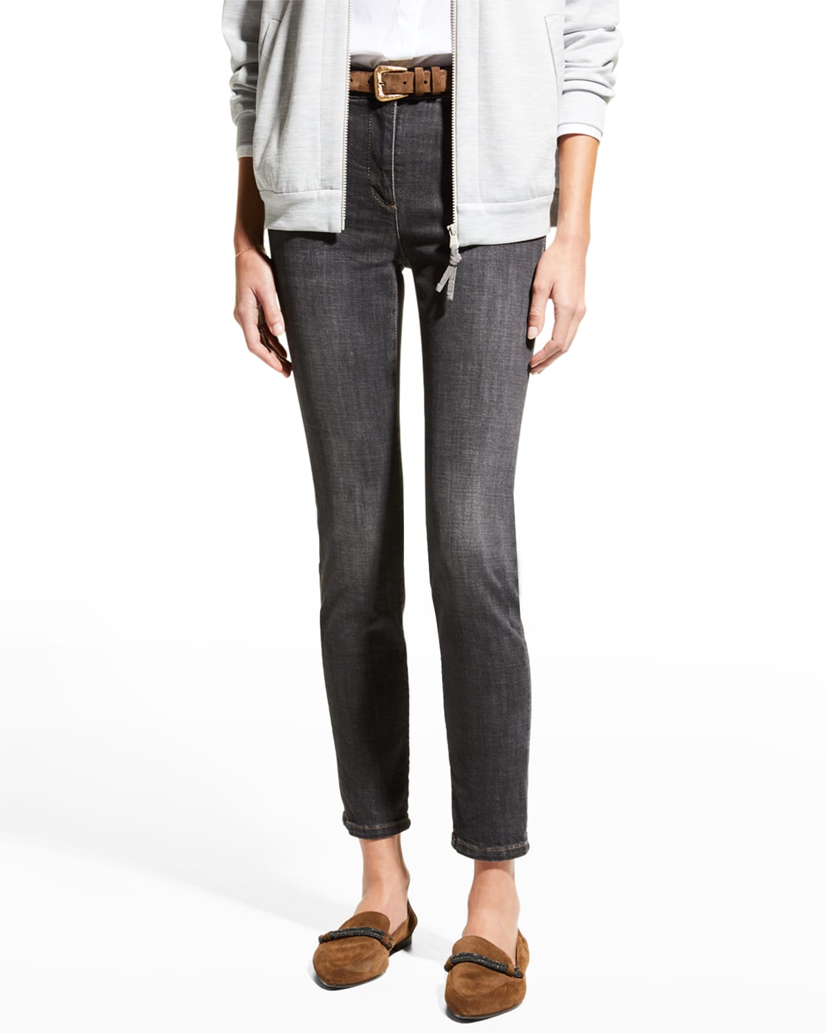 Brunello Cucinelli Cropped Straight-leg Denim Jeans In Black