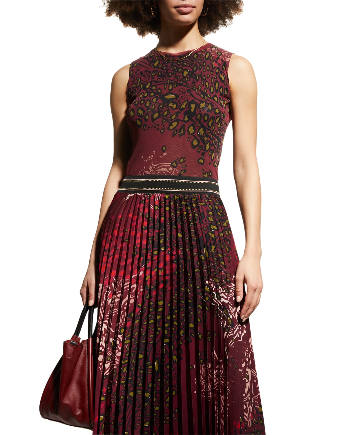 FUZZI CREWNECK ANIMAL-PRINT TULLE TANK TOP 