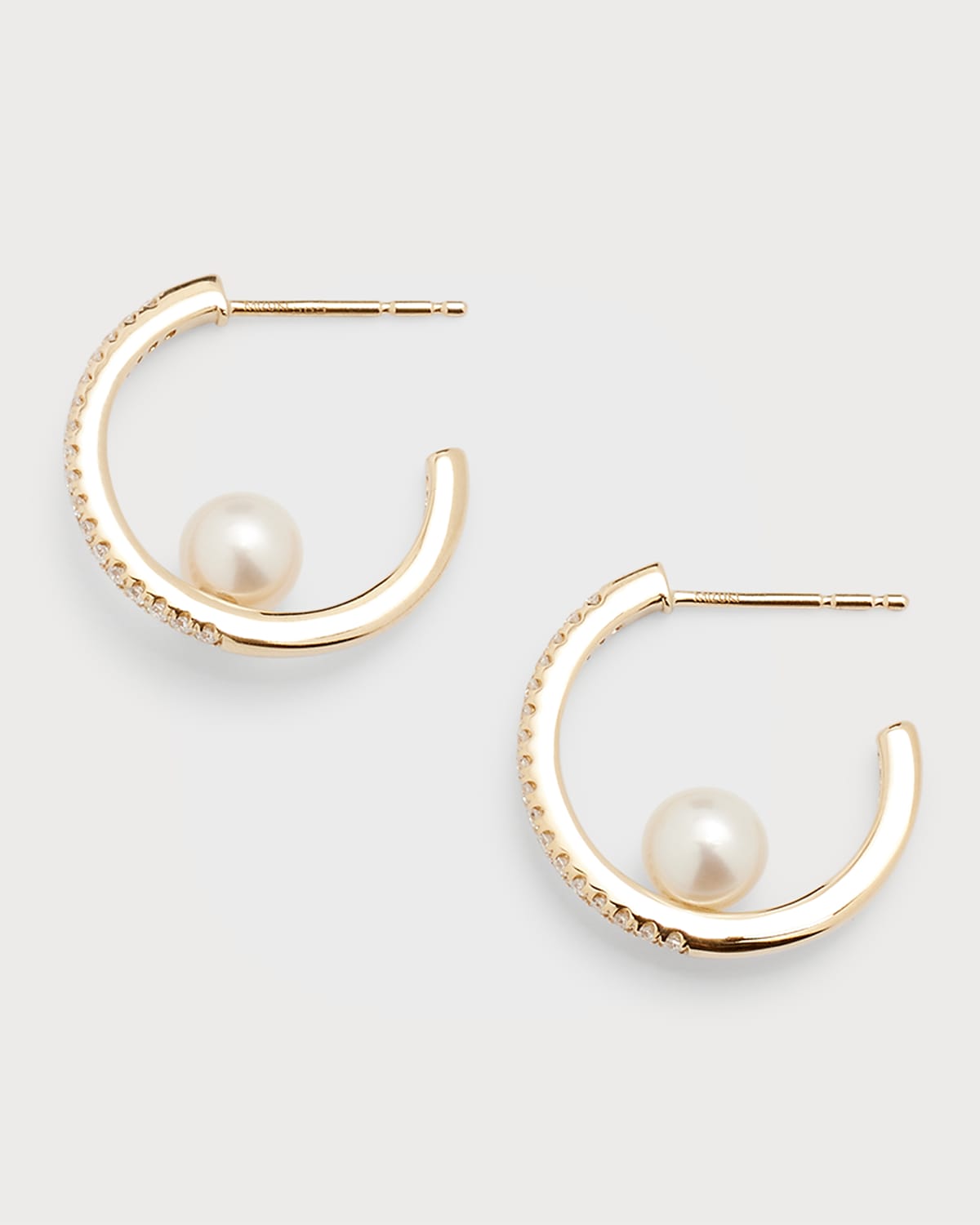 Shop Mizuki Pave Diamond Hoop Earrings With Freshwater Pearls In Yg