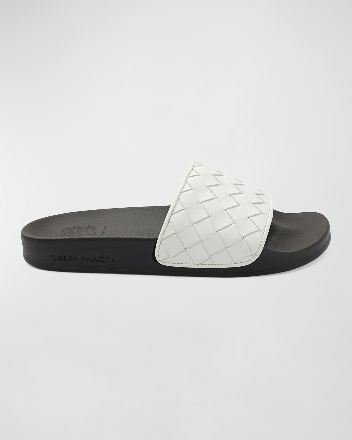 Bruno Magli Men's Magnus Woven Leather Pool Slide Sandals In White