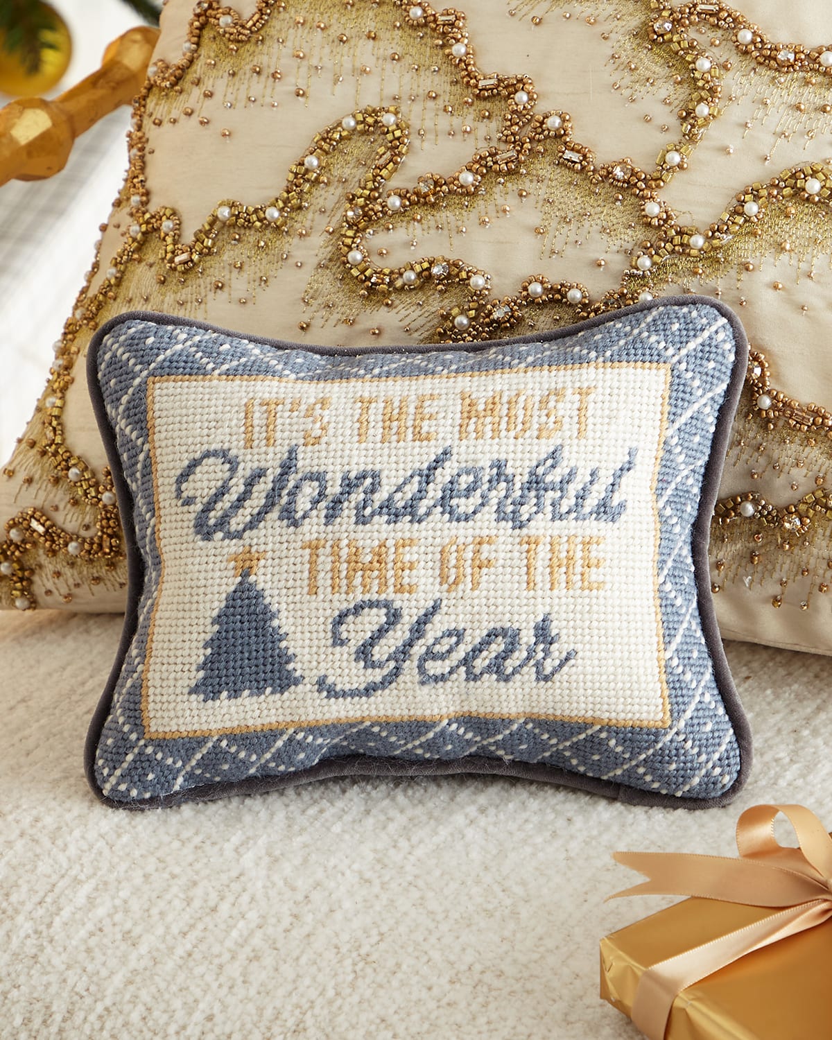 The Most Wonderful Time of the Year Needlepoint Christmas Pillow, 6.5" x 9"