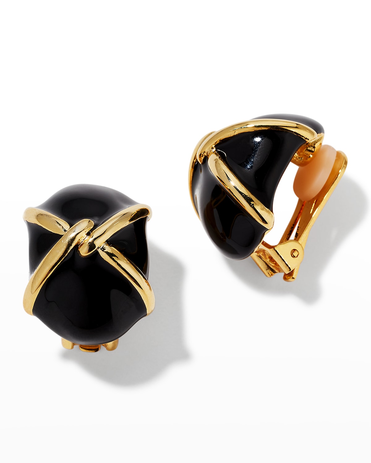Kenneth Jay Lane Women's 22k Gold-plated & Black Enamel Button Earrings