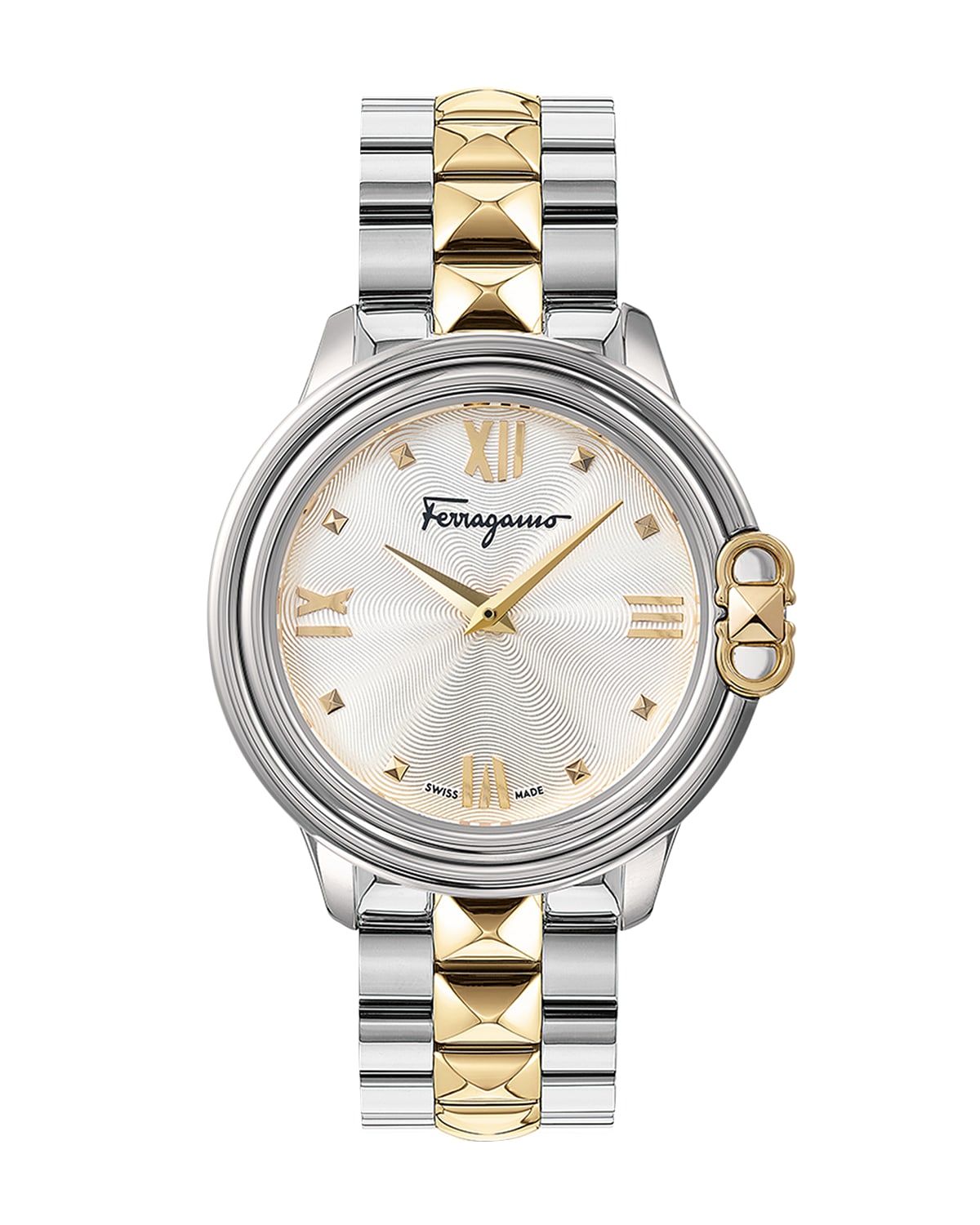 Ferragamo Studmania Watch With Bracelet Strap, Two-tone In Ip Yellow Gold/st