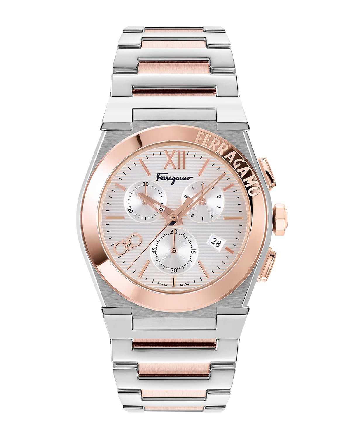 Ferragamo Vega Chrono Bracelet Watch In Ip Rose Gold/stai