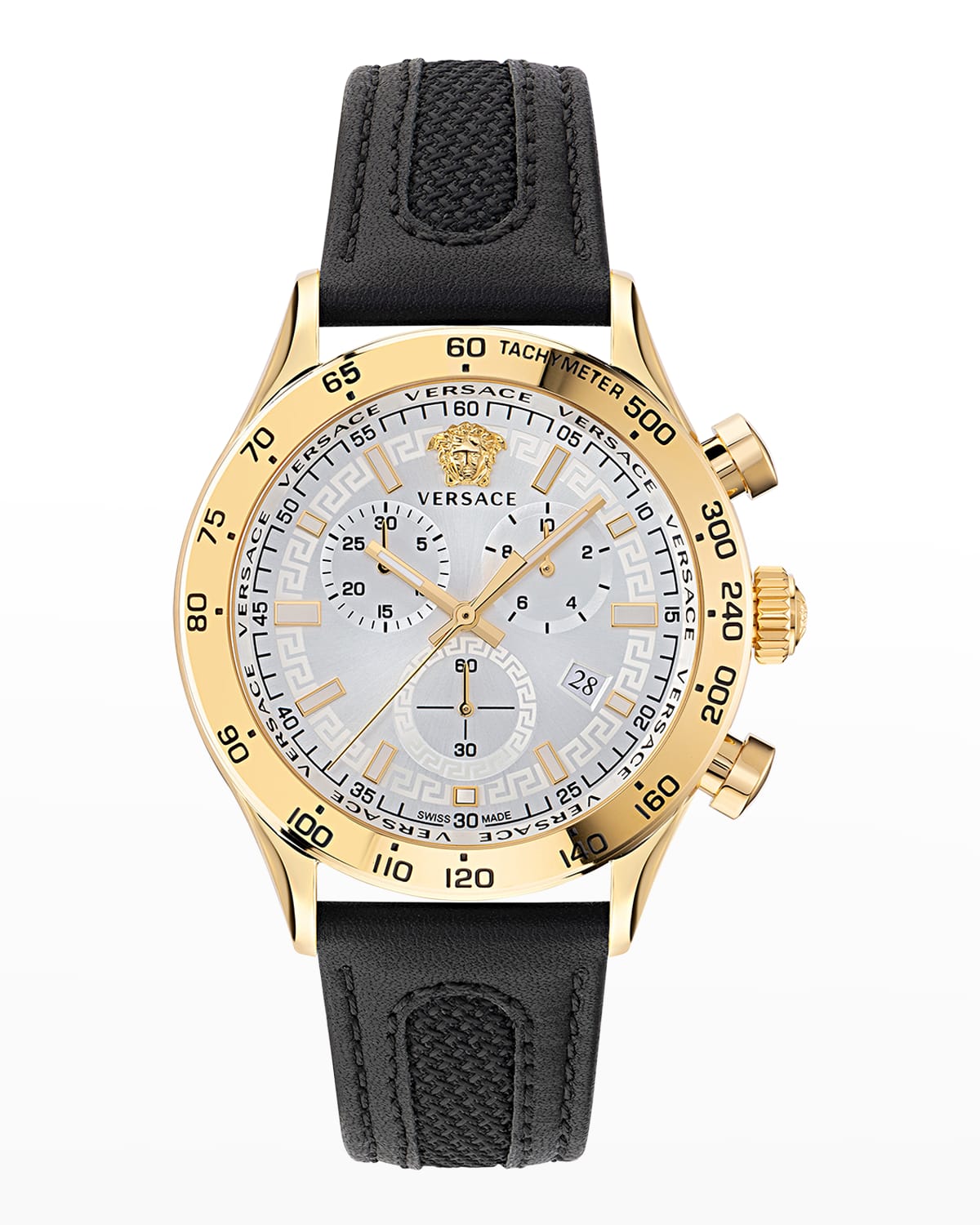 Versace Hellenyium Chrono Leather Watch In Gold
