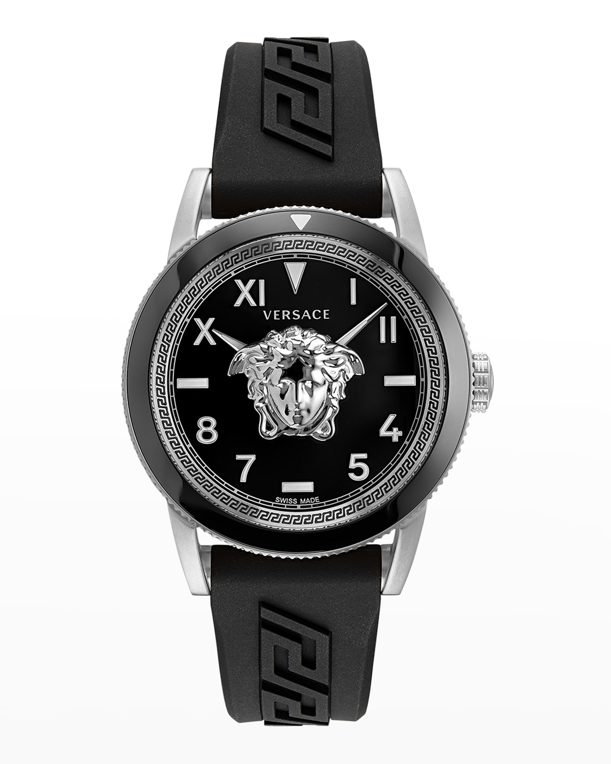 Versace Men's Palazzo Silvertone Greca Silicone Watch In Stainless Steel