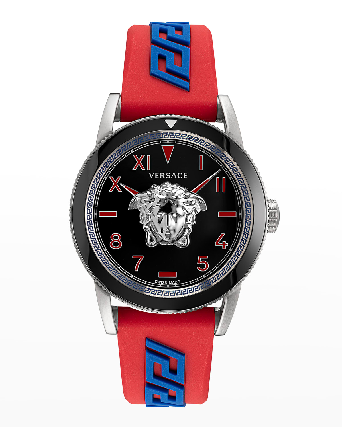Versace Men's Palazzo Stainless Steel Greca Silicone Watch In Stainless Steel