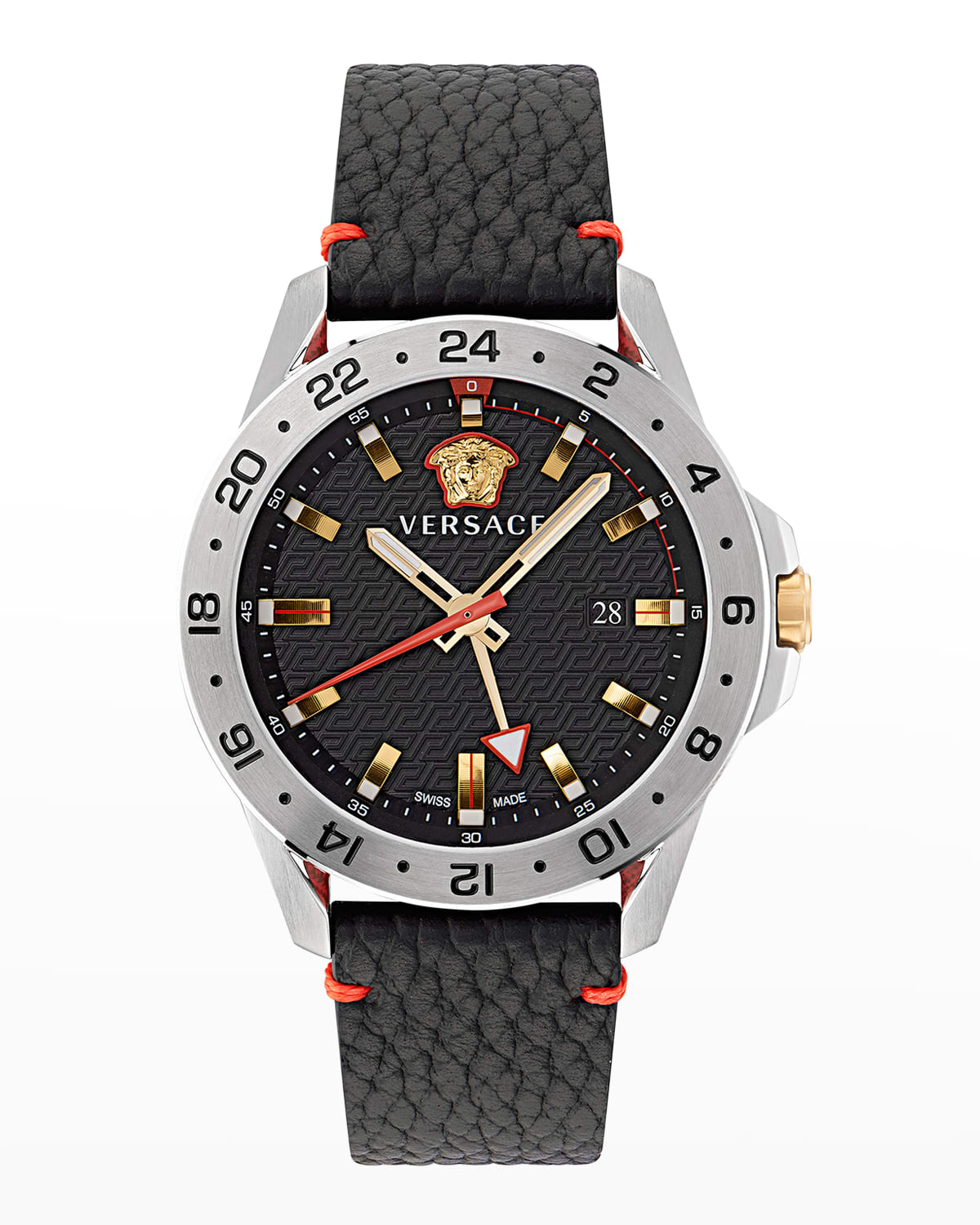 Versace Men's Sport Tech Gmt Stainless Steel Leather Watch, 45mm In Stainless Steel