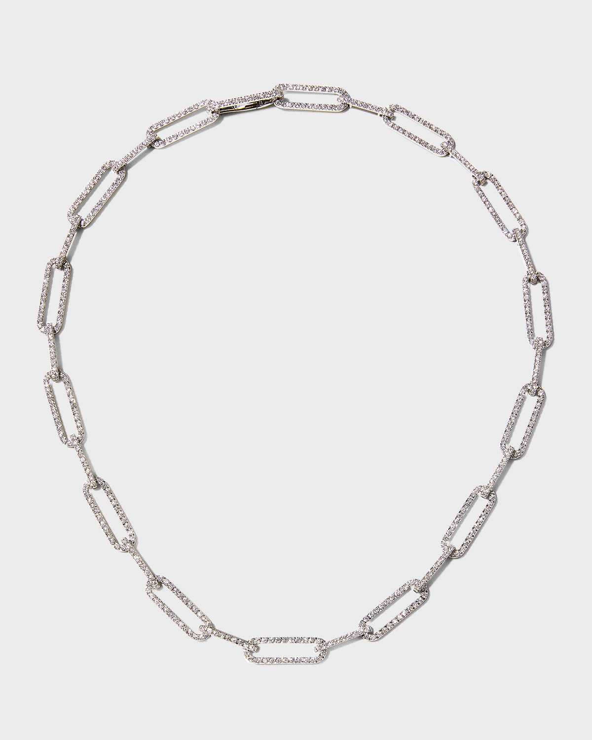 18K White Gold Pave Diamond Paperclip Link Necklace, 16"L