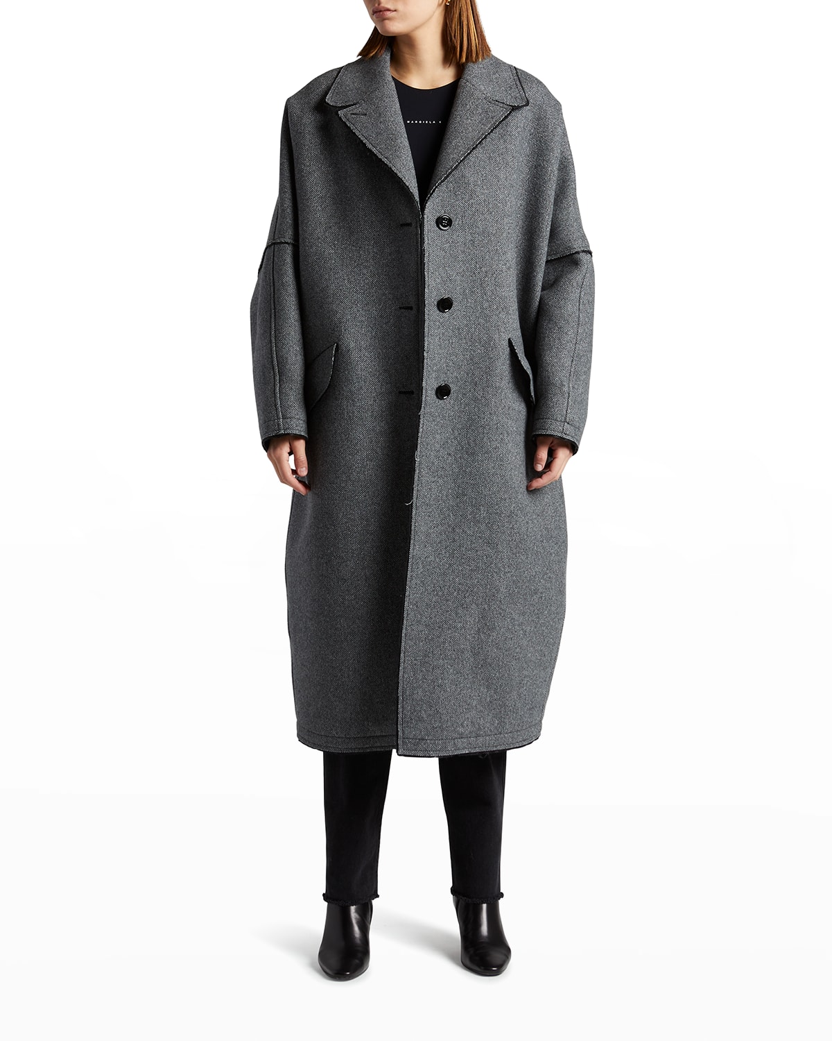 Mm6 Maison Margiela Oversized Button-front Seamed Wool Coat In Black White Tweed