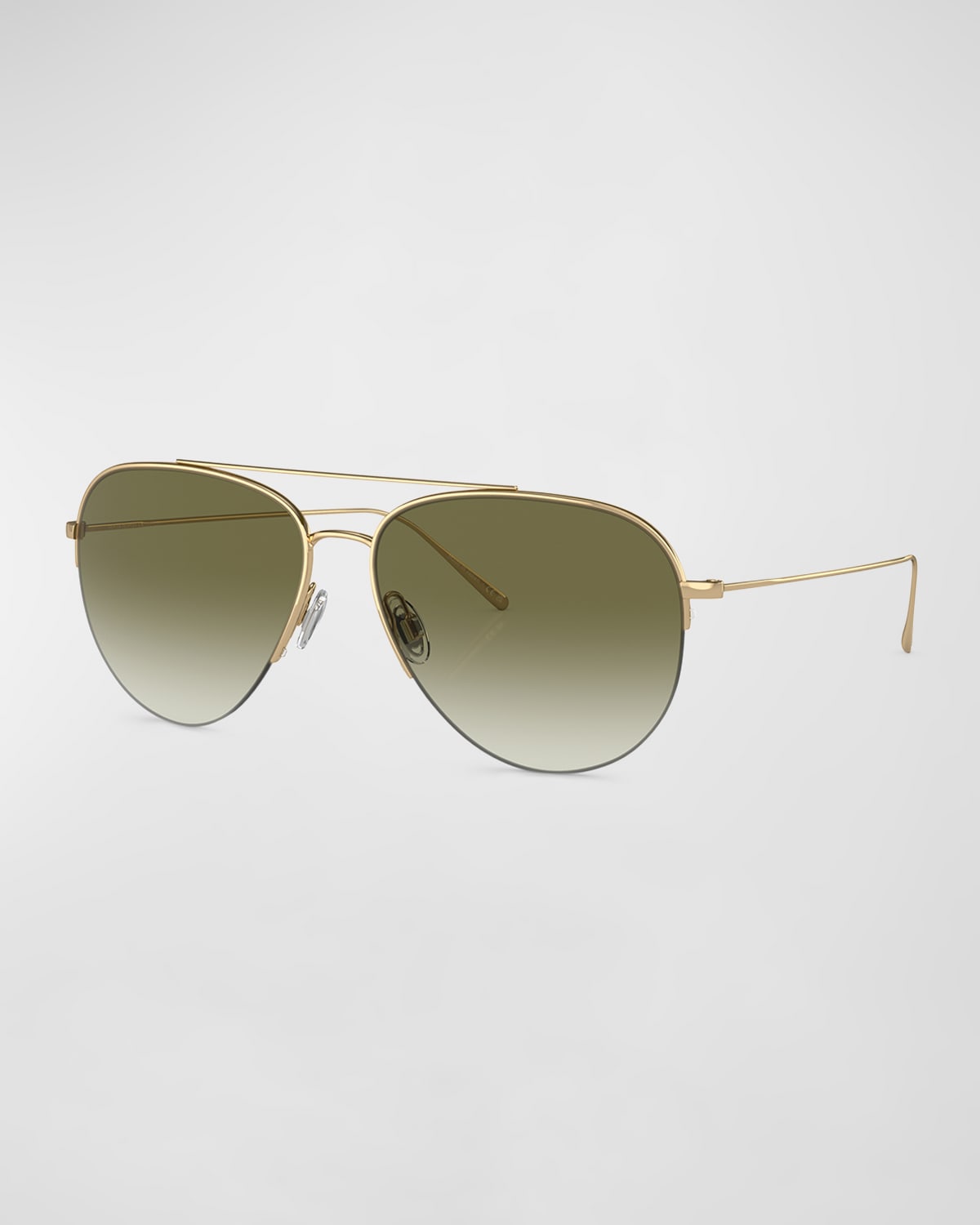 Shop Oliver Peoples Cleamons Titanium Aviator Sunglasses In Green