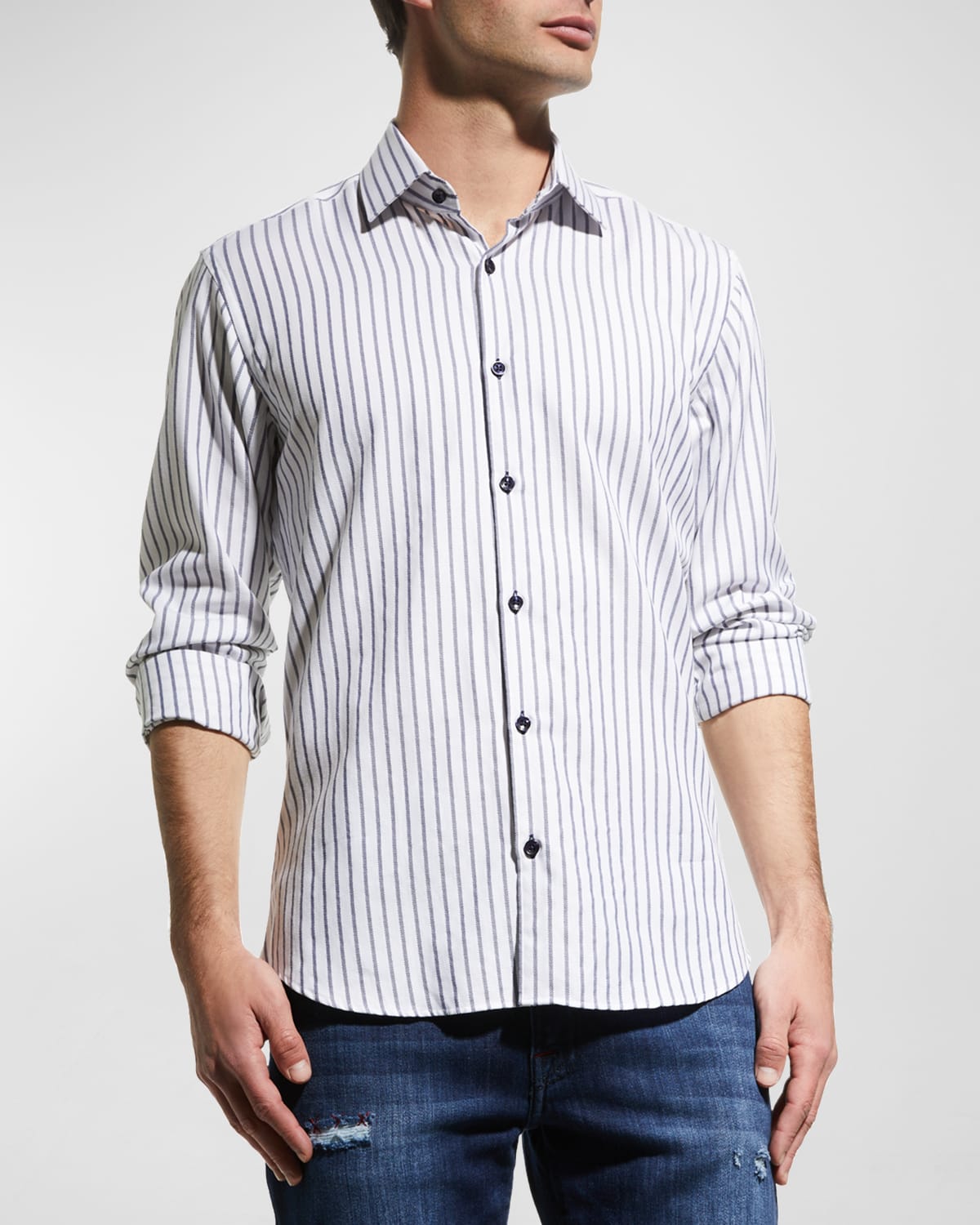 Jared Lang Men's Stripe Sport Shirt In White