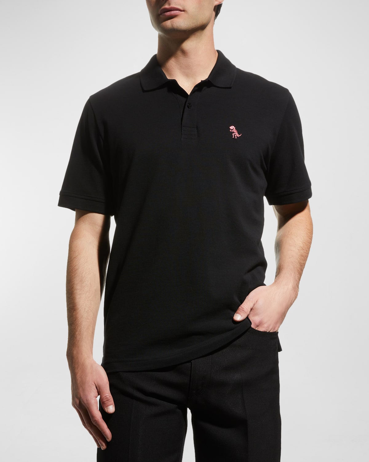Jared Lang Men's Dino Knit Pima Cotton Polo Shirt In Black
