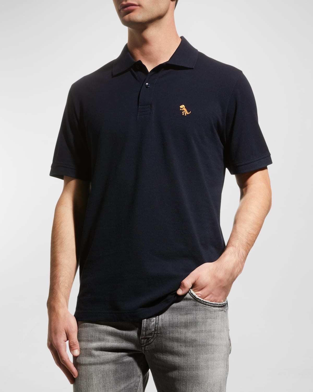 Jared Lang Men's Dino Knit Pima Cotton Polo Shirt In Navy Blue