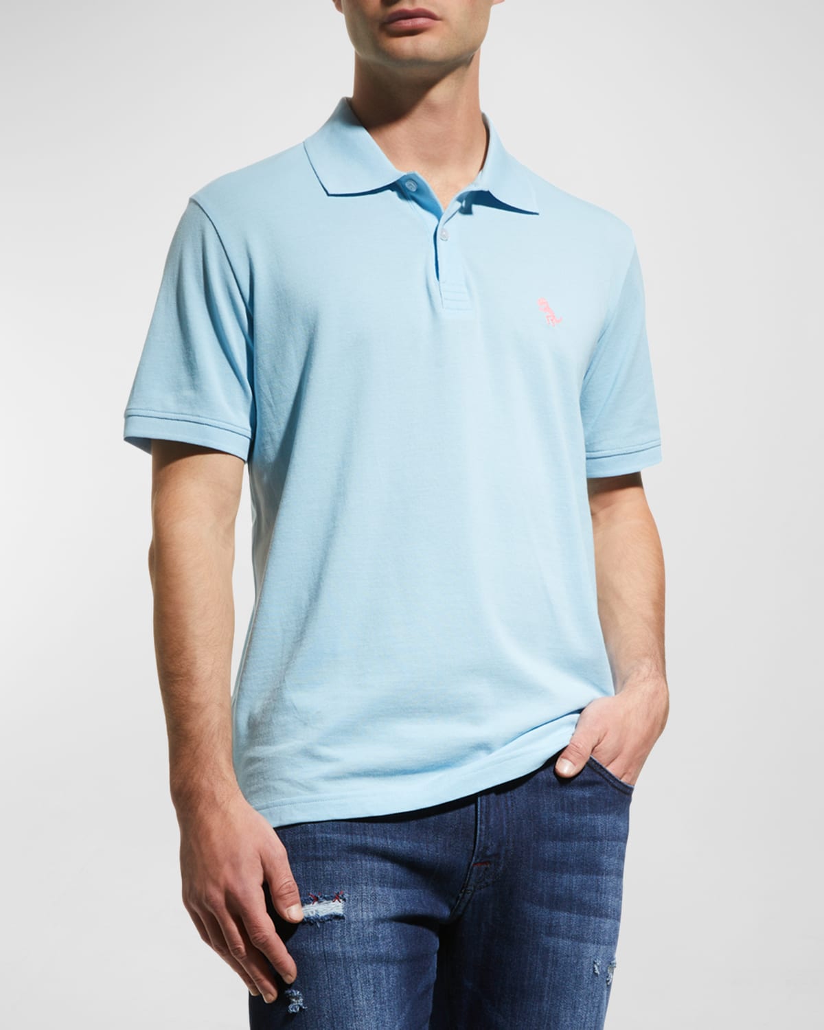 Jared Lang Men's Dino Knit Pima Cotton Polo Shirt In Light Blue