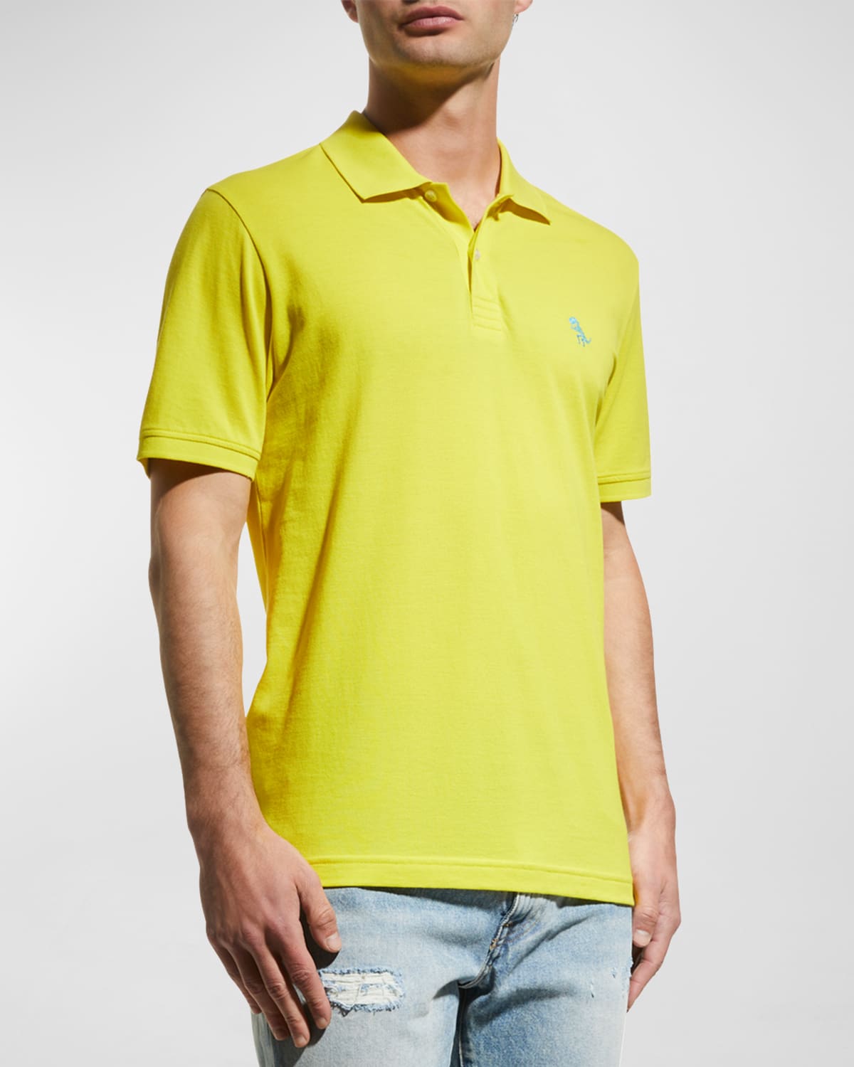 Jared Lang Men's Dino Knit Pima Cotton Polo Shirt In Yellow
