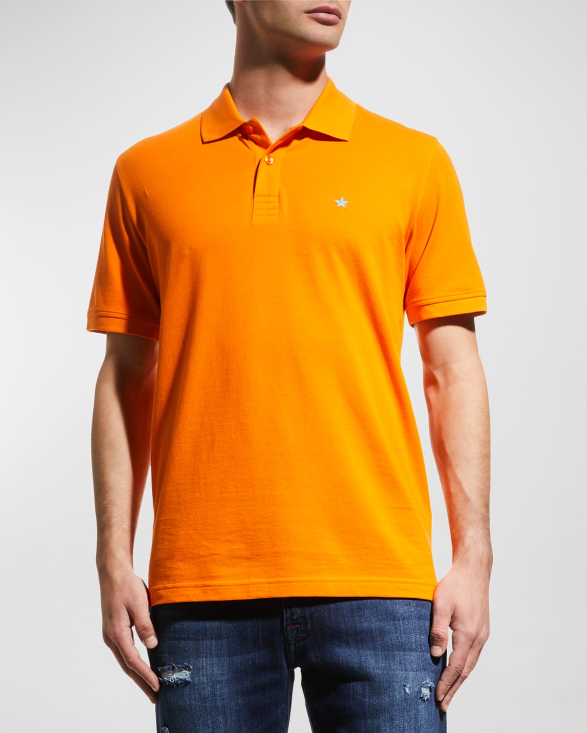 Jared Lang Men's Star Knit Pima Cotton Piqué Polo Shirt In Orange