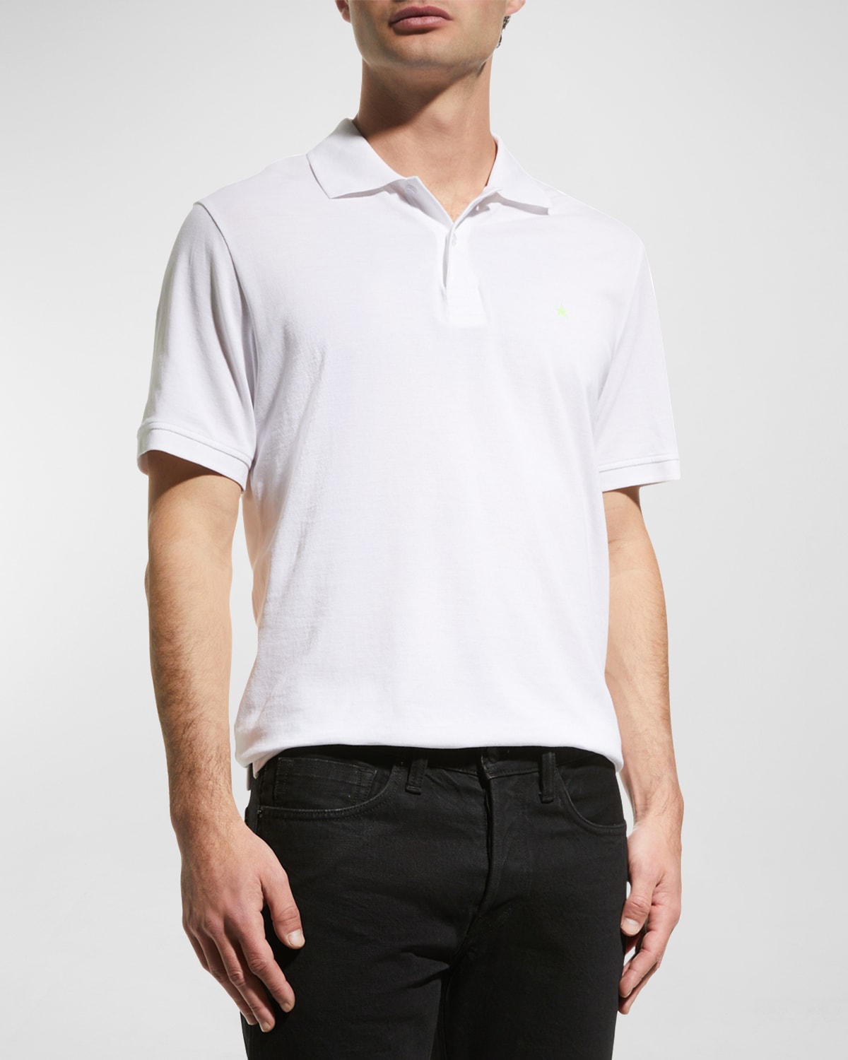 Jared Lang Men's Star Knit Pima Cotton Piqué Polo Shirt In White
