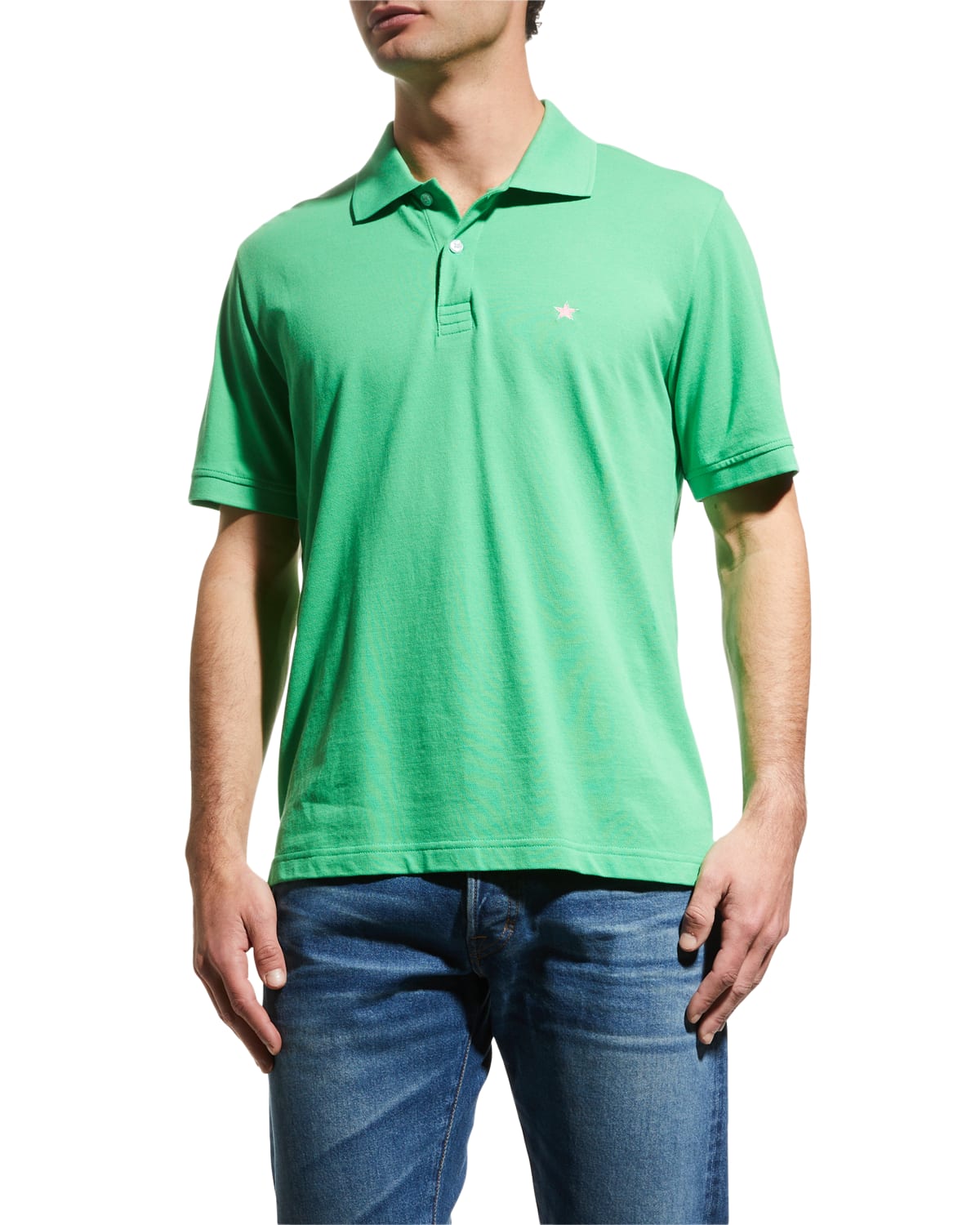 Jared Lang Men's Star Knit Pima Cotton Piqué Polo Shirt In Green