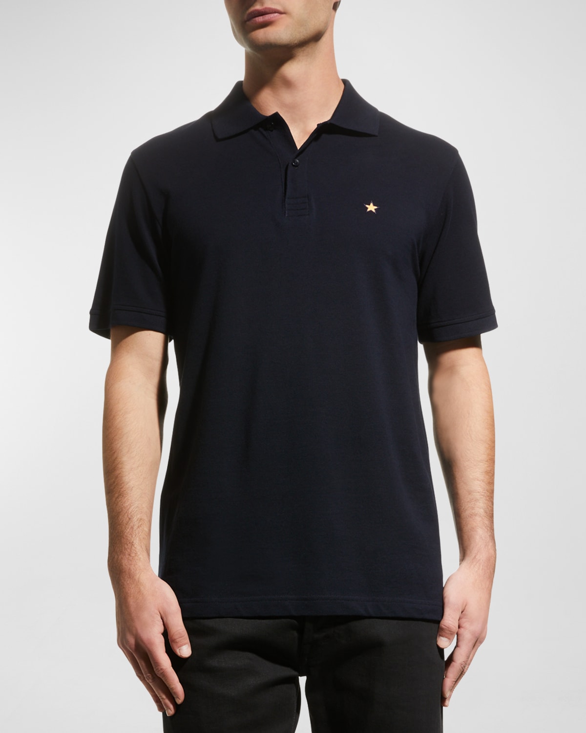 Jared Lang Men's Star Knit Pima Cotton Piqu&eacute; Polo Shirt In Navy Blue
