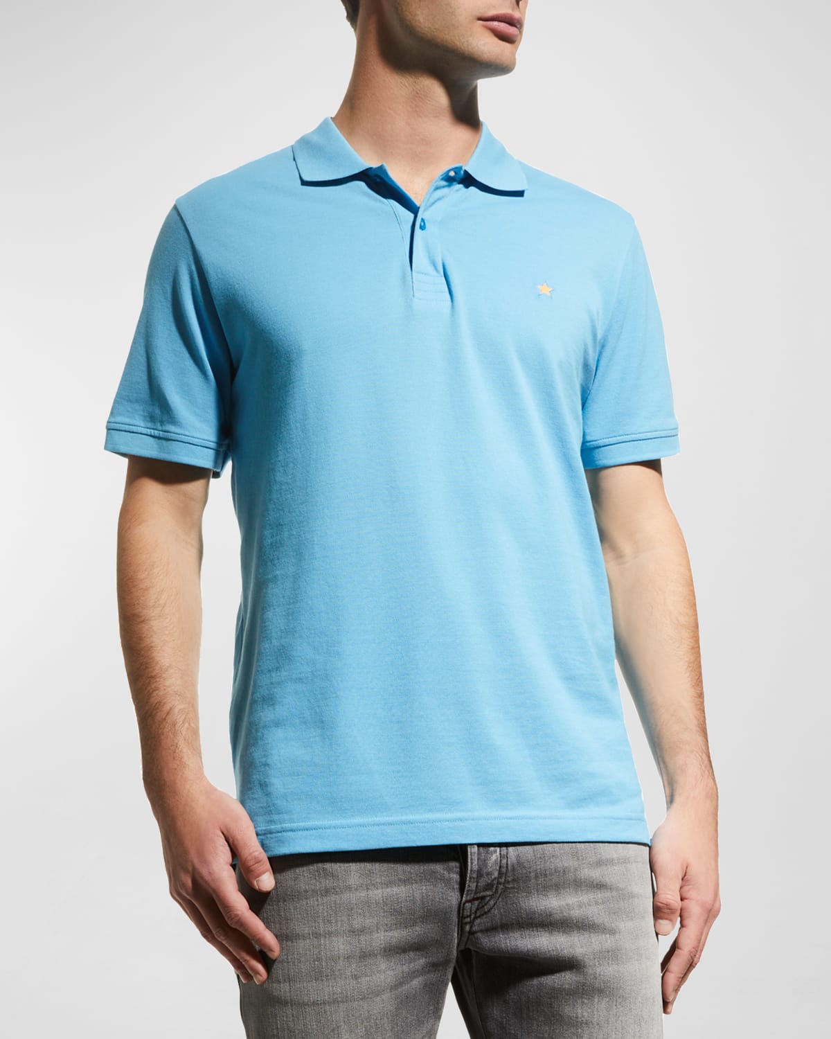 Jared Lang Men's Star Knit Pima Cotton Piqué Polo Shirt In Turquoise