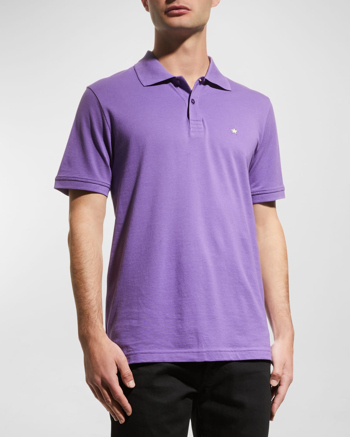 Jared Lang Men's Star Knit Pima Cotton Piqué Polo Shirt In Purple