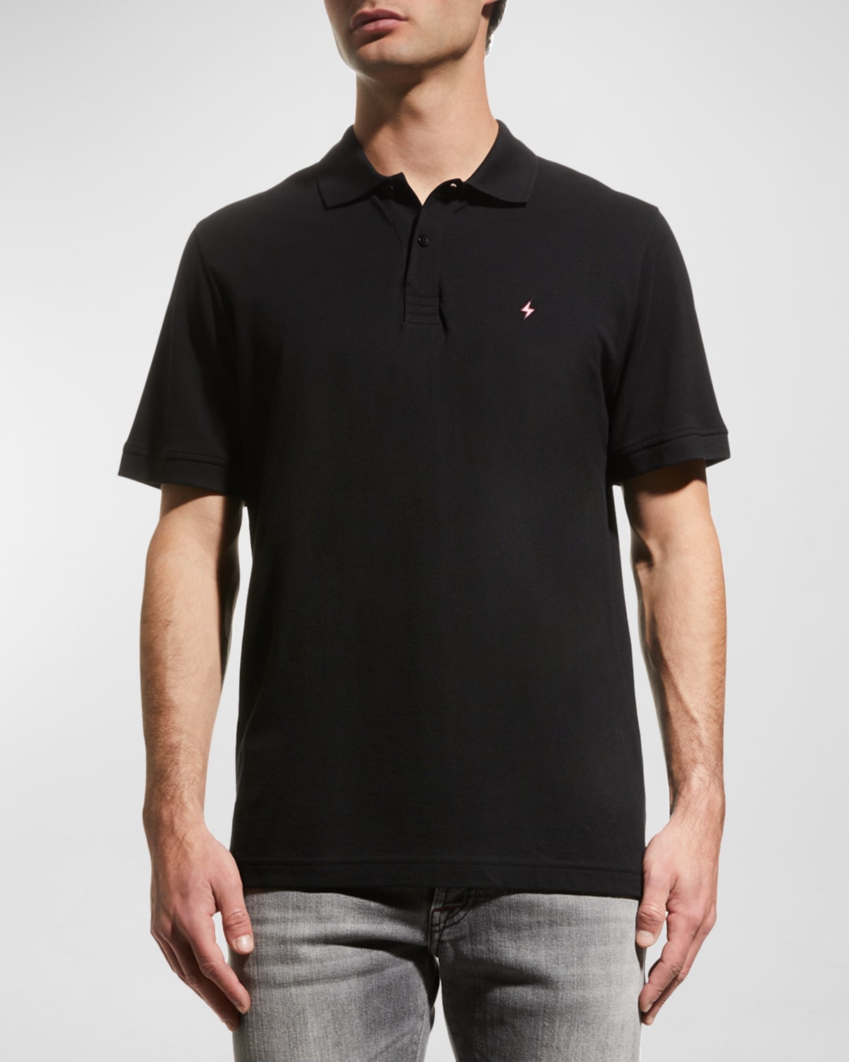 Shop Jared Lang Men's Lightning Bolt Pima Cotton Knit Piqué Polo Shirt In Black