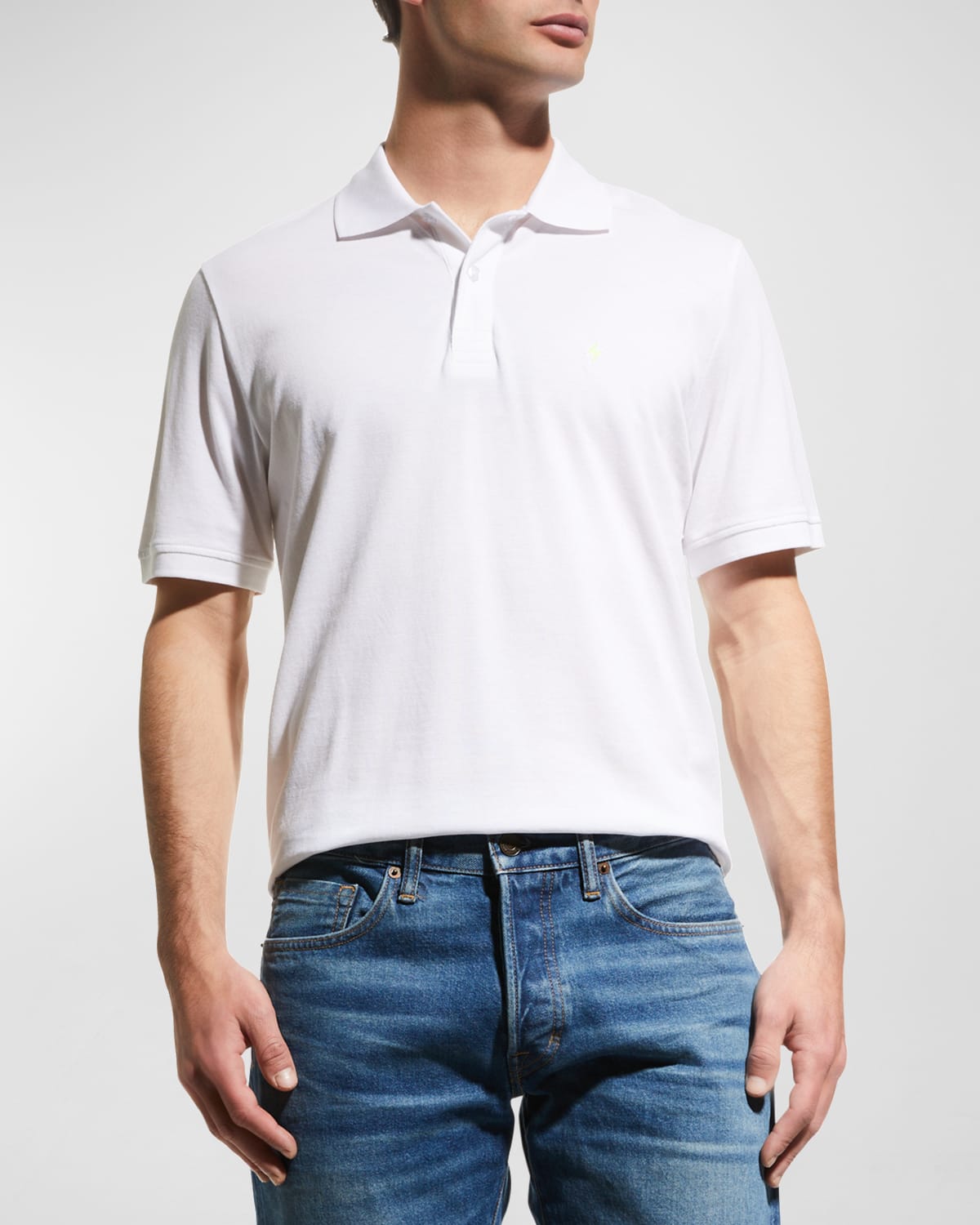 Jared Lang Men's Lightning Bolt Pima Cotton Knit Piqué Polo Shirt In White