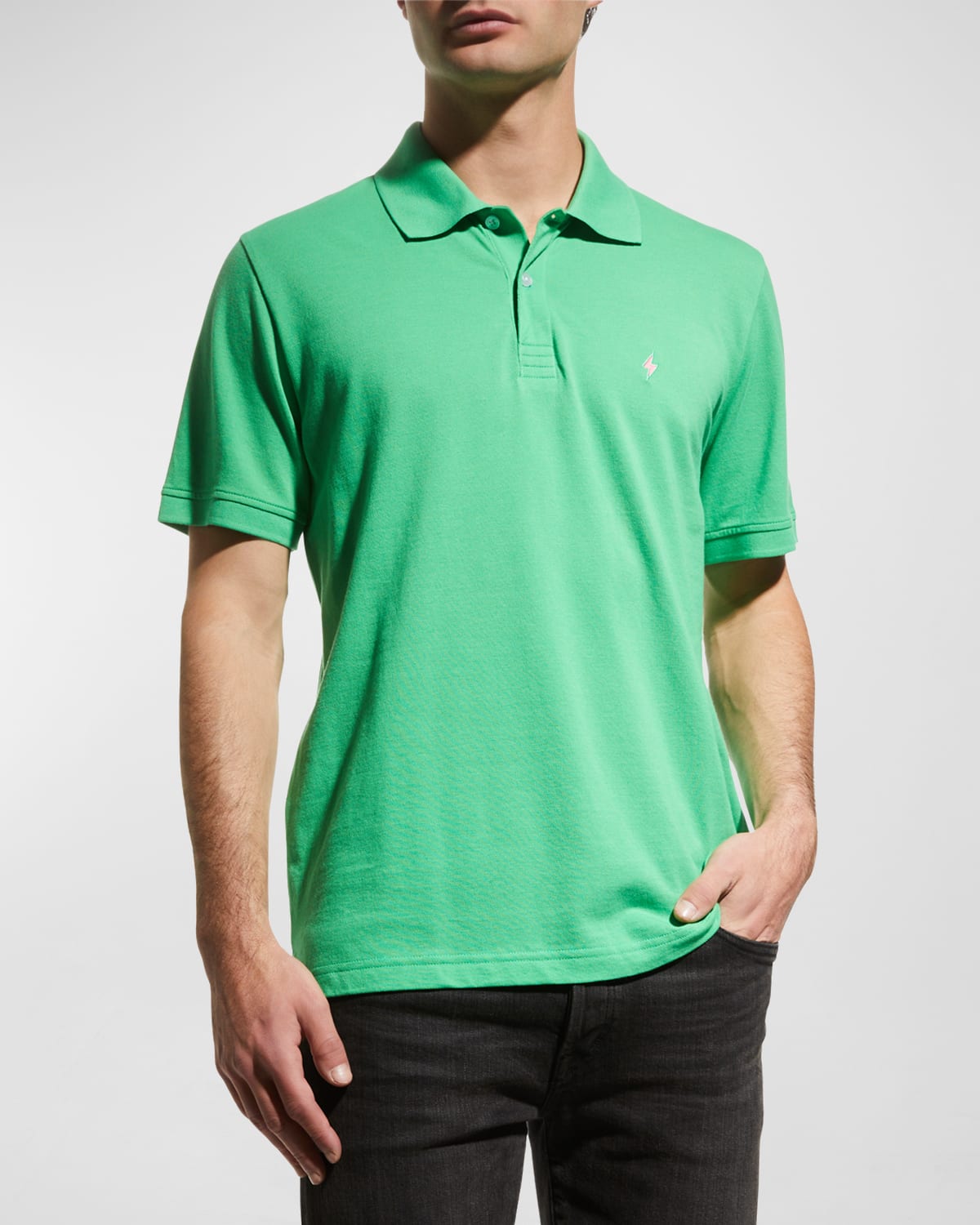 Jared Lang Men's Lightning Bolt Pima Cotton Knit Piqué Polo Shirt In Green