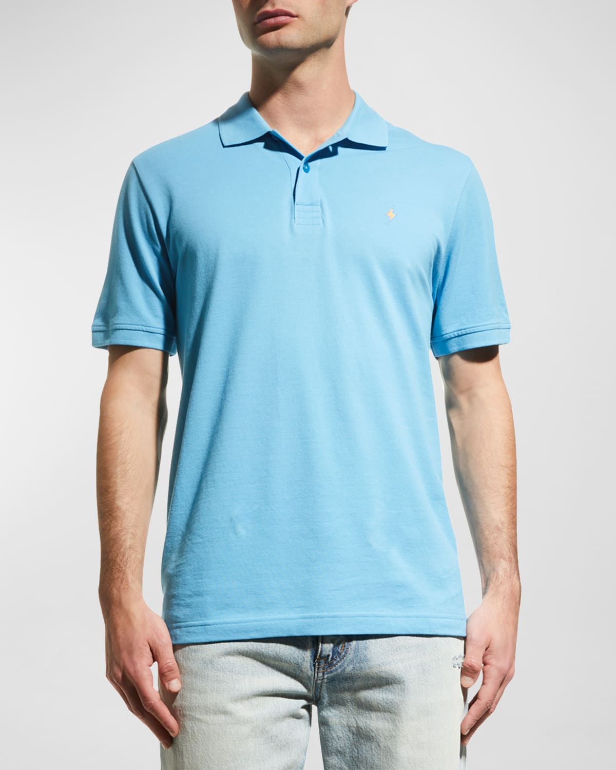 Jared Lang Men's Lightning Bolt Pima Cotton Knit Piqué Polo Shirt In Turquoise