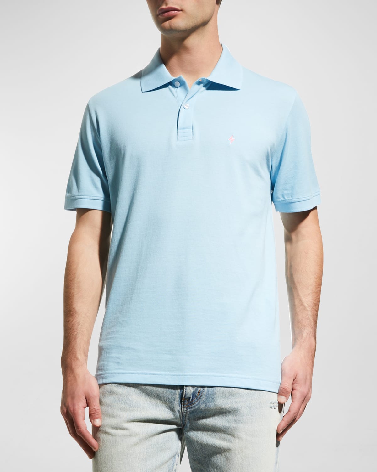 Jared Lang Men's Lightning Bolt Pima Cotton Knit Piqué Polo Shirt In Light Blue