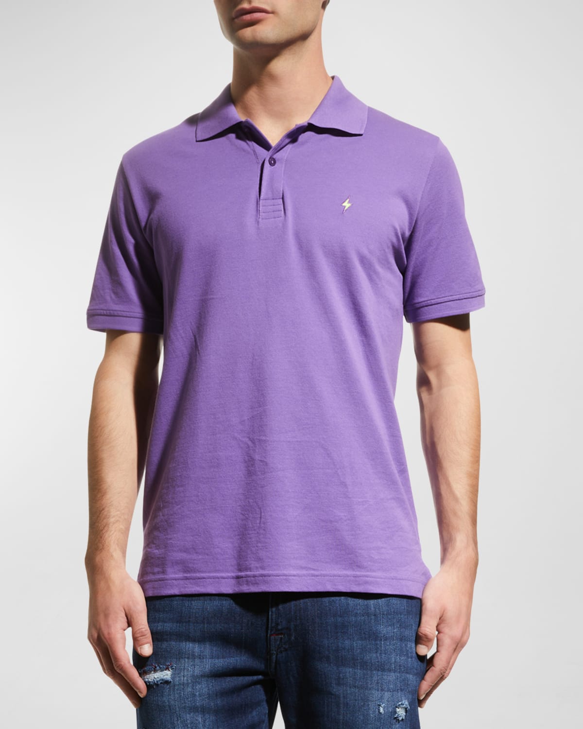 Shop Jared Lang Men's Lightning Bolt Pima Cotton Knit Piqué Polo Shirt In Purple