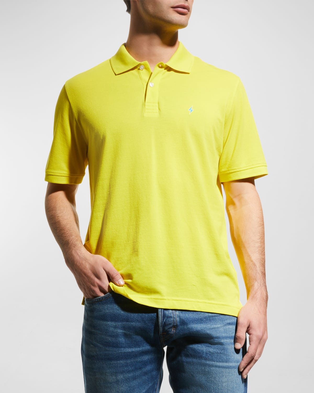 Jared Lang Men's Lightning Bolt Pima Cotton Knit Piqué Polo Shirt In Yellow