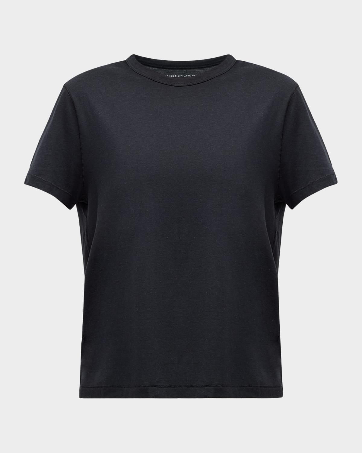 Shop Majestic Lyocell Cotton Semi-relaxed Short-sleeve Crewneck Tee In Noir