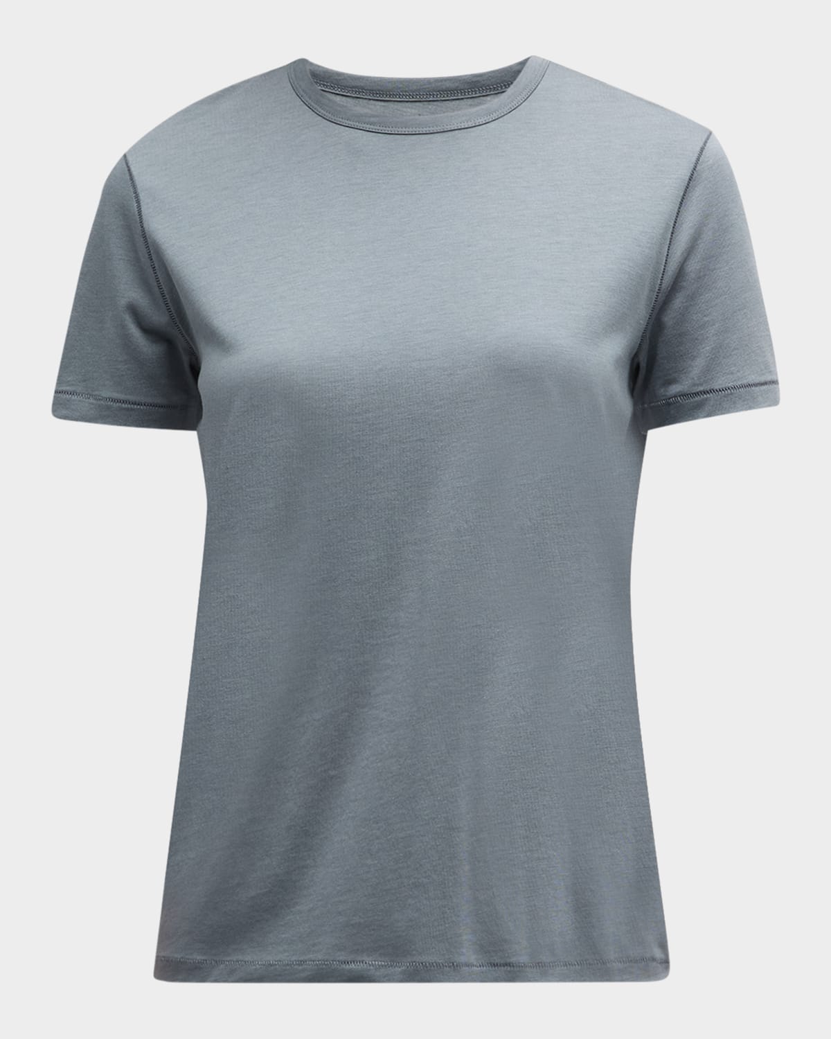Majestic Lyocell Cotton Semi-relaxed Short-sleeve Crewneck Tee In Blue/gray