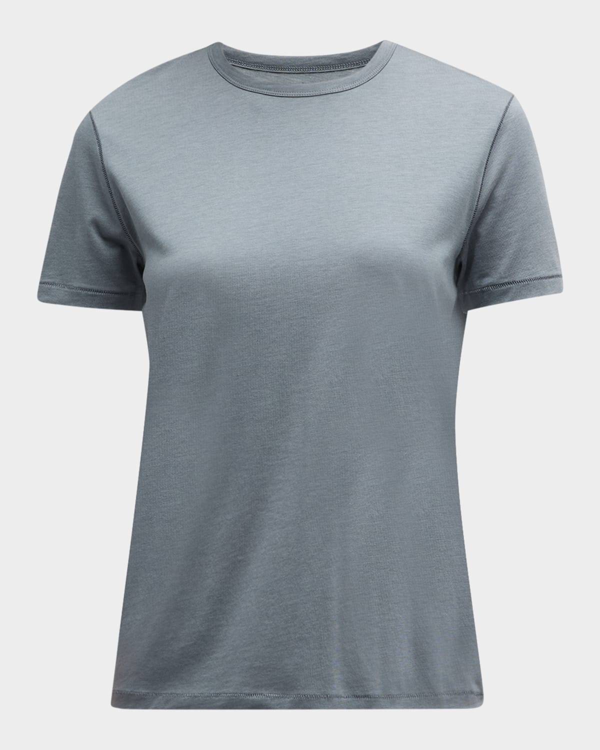 Majestic Lyocell Cotton Semi-relaxed Short-sleeve Crewneck Tee In Blue/gray