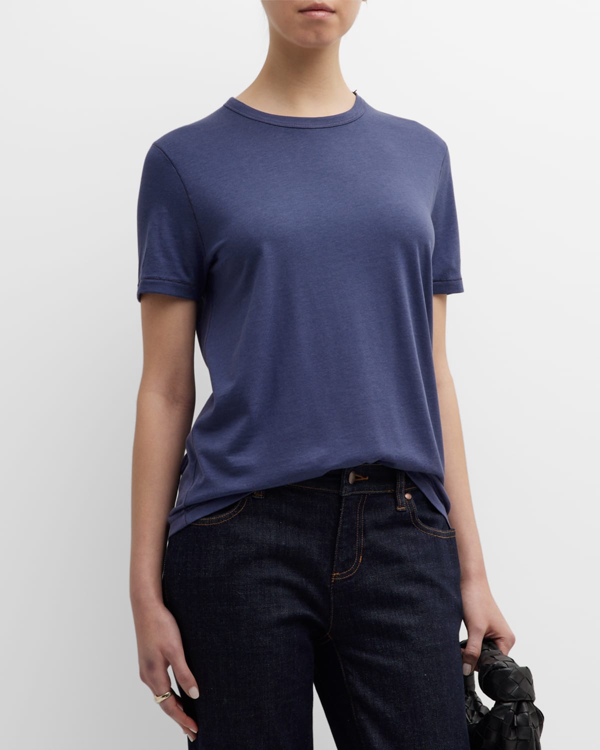 Majestic Lyocell Cotton Semi-relaxed Short-sleeve Crewneck Tee In Venice Blue