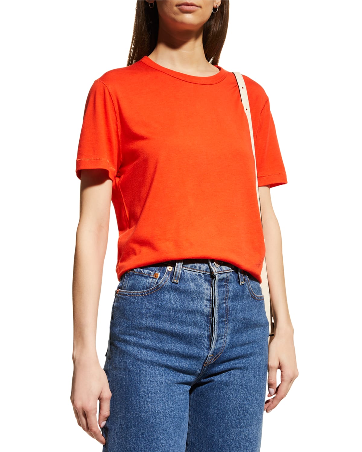 Majestic Lyocell Cotton Semi-relaxed Short-sleeve Crewneck Tee In Rouge