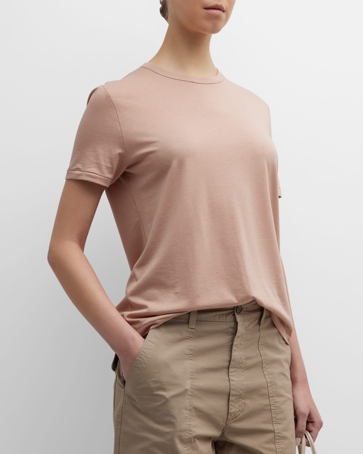 Majestic Lyocell Cotton Semi-relaxed Short-sleeve Crewneck Tee In Rose The