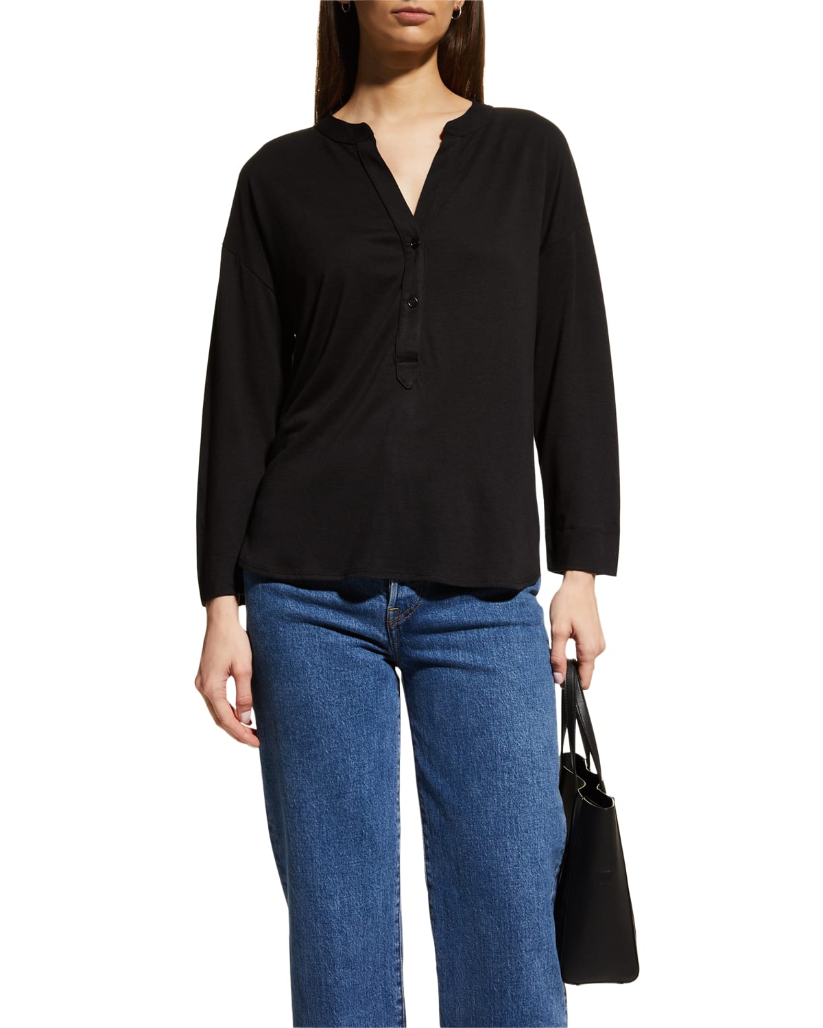 MAJESTIC LYOCELL COTTON SEMI-RELAXED 3/4-SLEEVE HENLEY TOP