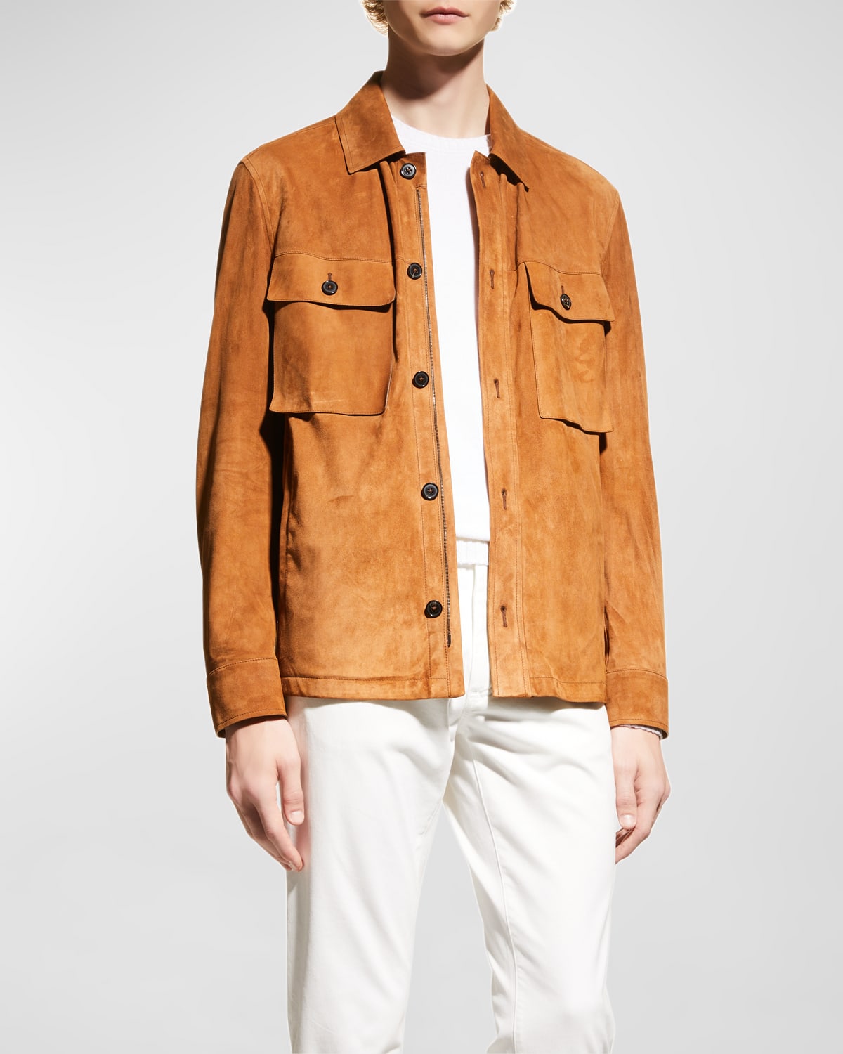 Zegna Men's Suede-leather Overshirt In Dk Brw Sld