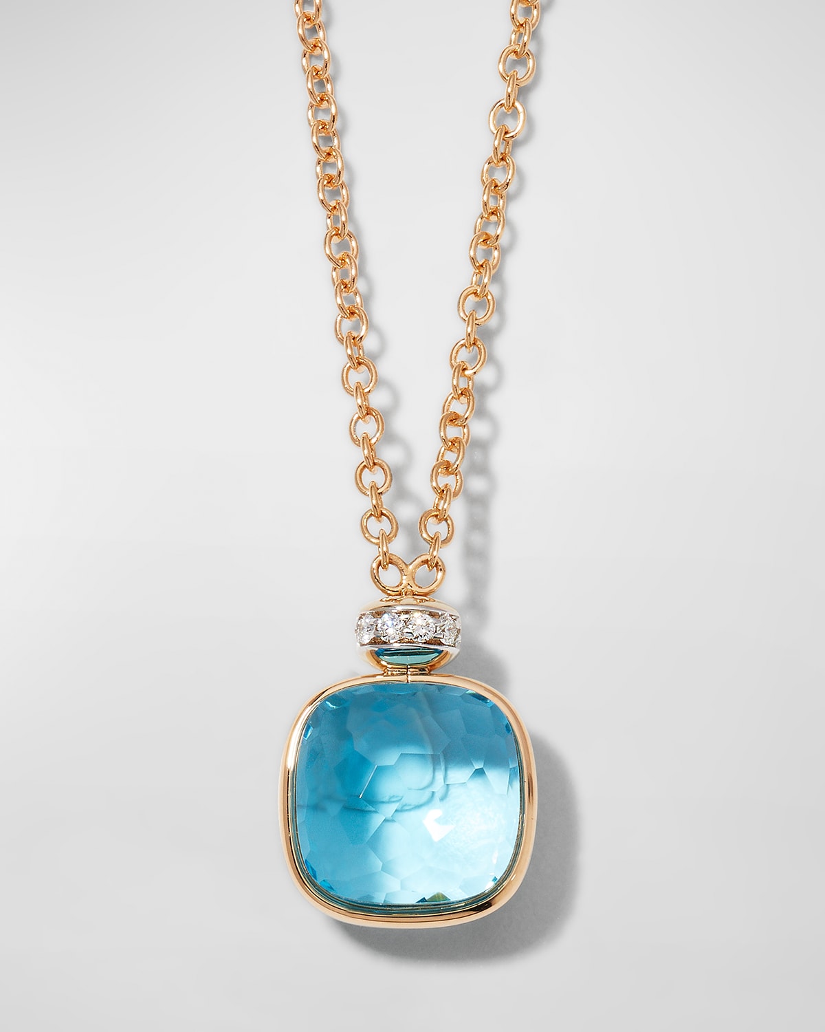 Pomellato Nudo Classic Rose Gold Sky Blue Topaz Necklace With Diamonds