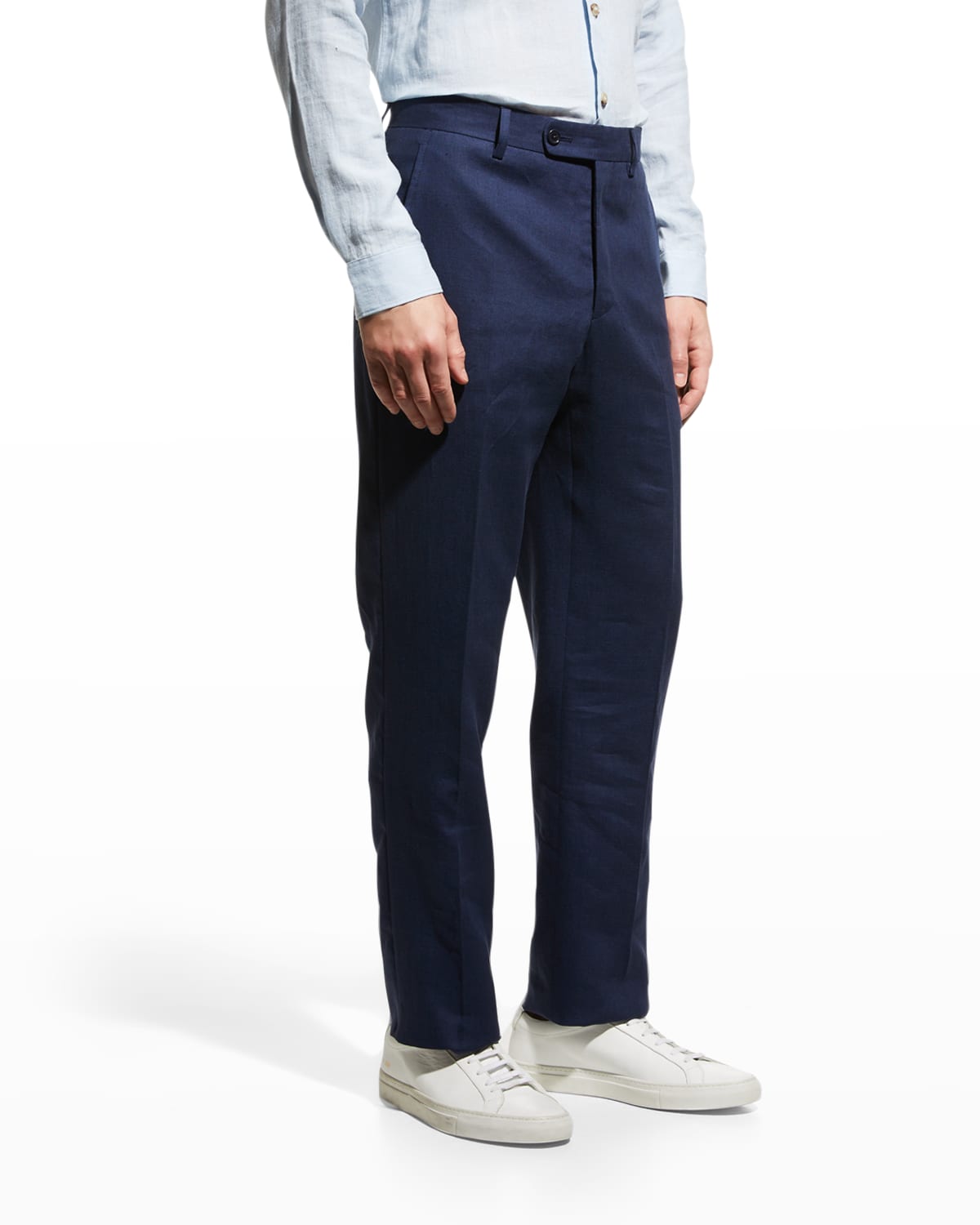 Santorelli Men's Natural Stretch Linen Pants In Navy | ModeSens